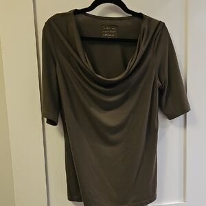 Sandwich Gray Draped Cowl Neck Blouse with 3/4 Sleeves Size L